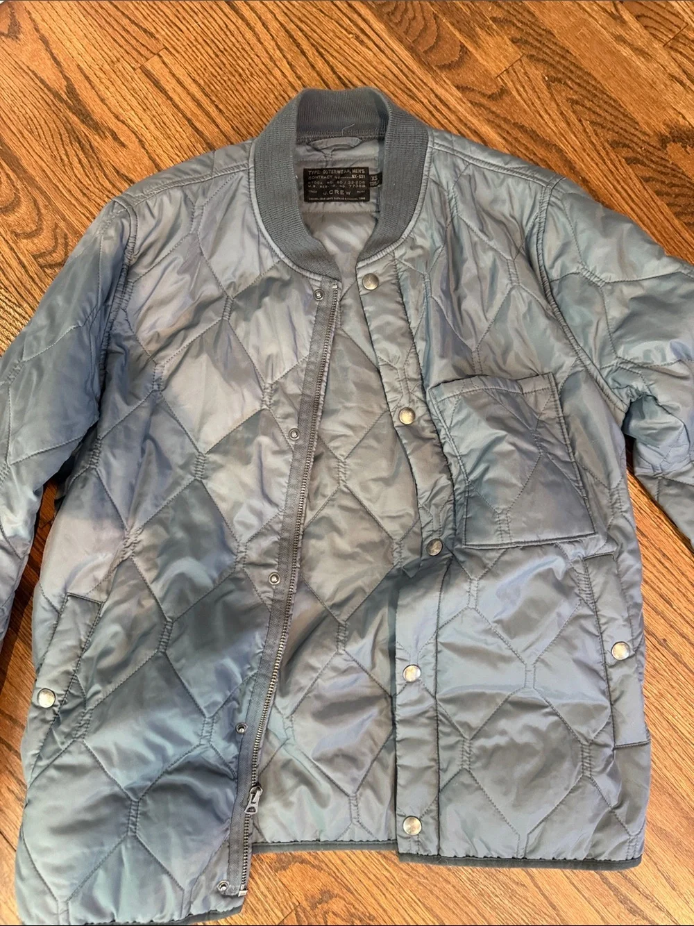 NWOT J. Crew men’s Quilted Bomber Jacket in slate blue/ grey - xs